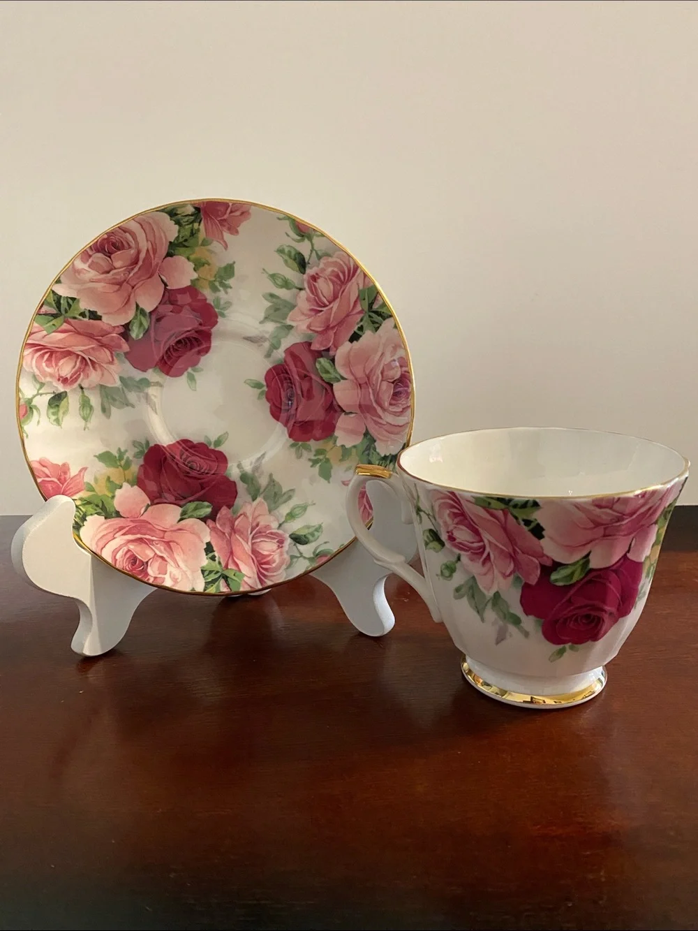 Allyn Nelson Rose Teacup and Saucer Made Of Fine Bone China in England